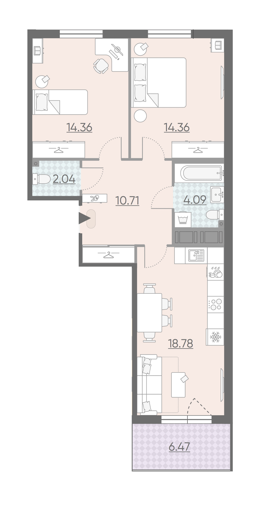 Двухкомнатная квартира в : площадь 67.58 м2 , этаж: 9 – купить в Санкт-Петербурге